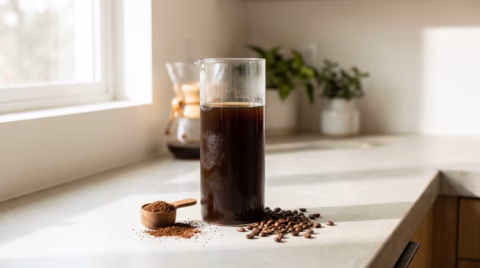Glass cold brew coffee maker pitcher on a counter